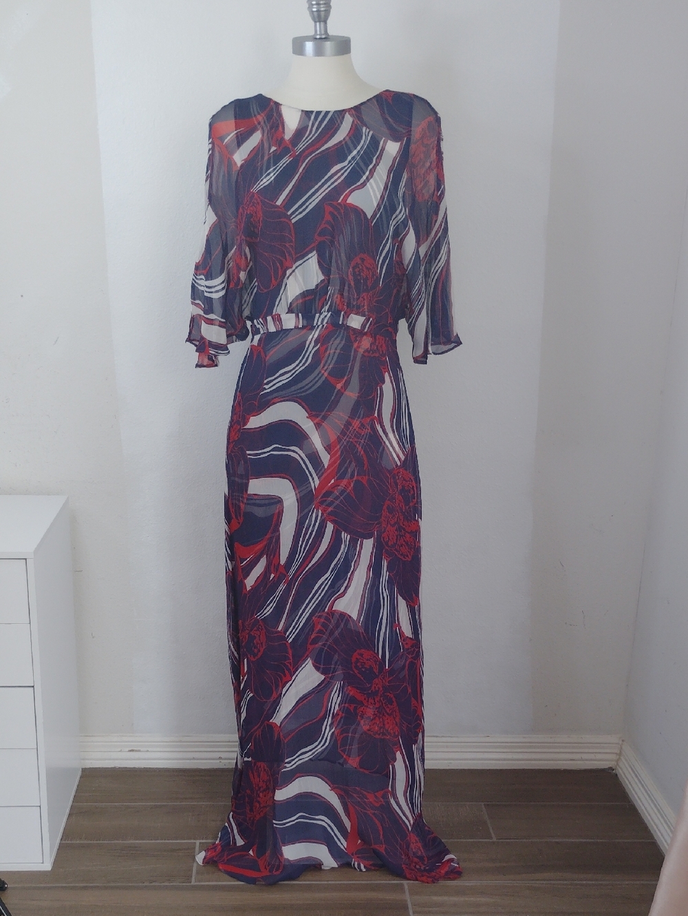 Warm Womens Silk Maxi Dress Vogue Runway 2018 Show Floral Resort Boho Luxe Sz S